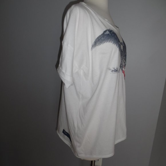 Replay Maestro American Flag Eagle Star Cotton Oversized Embroidered T-shirt Top - Picture 9 of 13